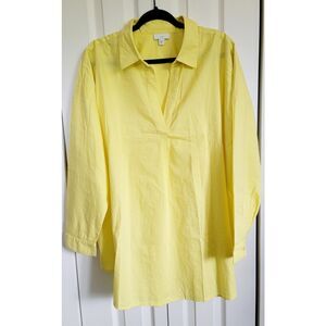J. Jill XL Yellow Popover Long Sleeve Top Tunic Cotton Blnd Collared V-Neck XL‎
